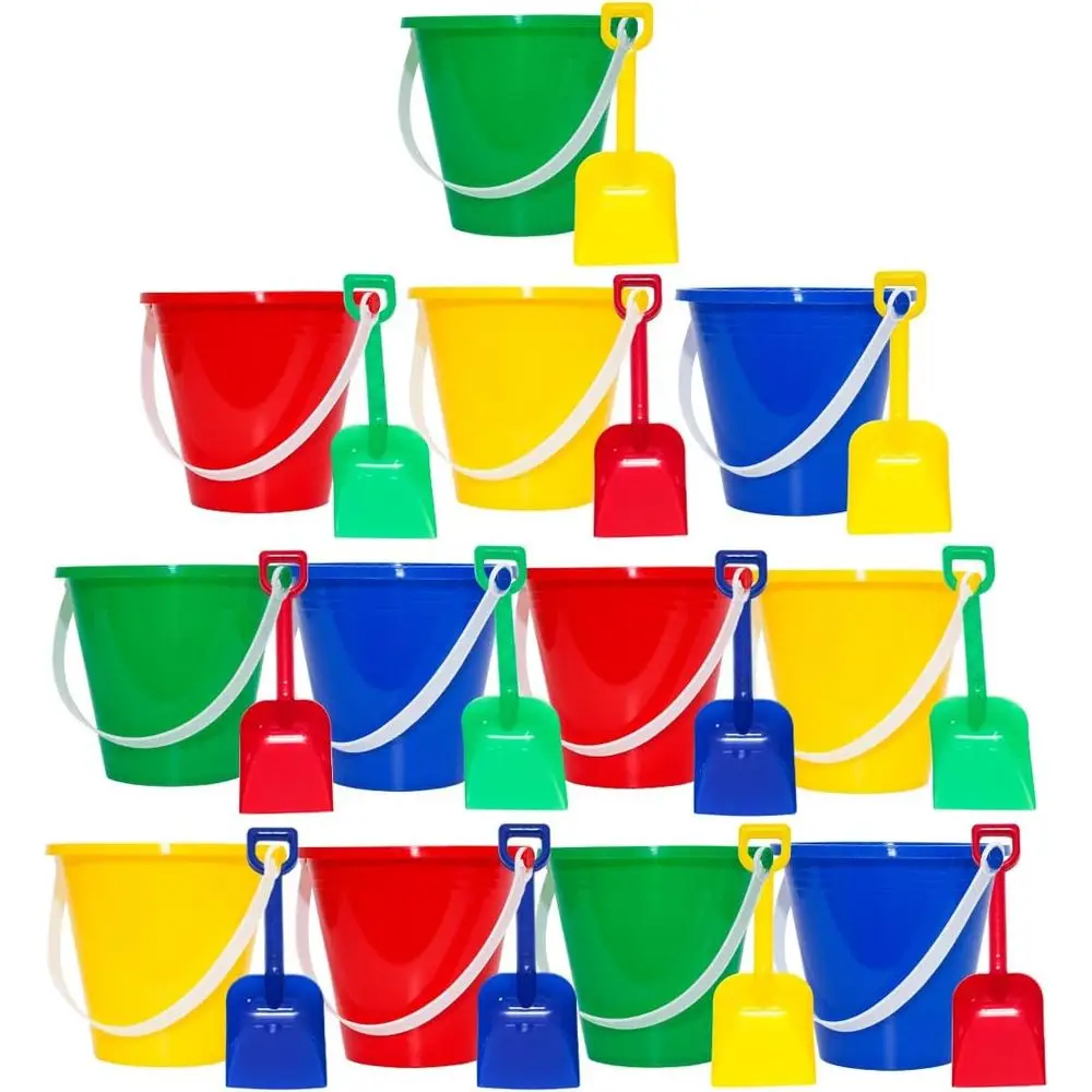 12 Pack 5 Sand Beach Buckets & Shovels - Perfect Summer Party Accessory