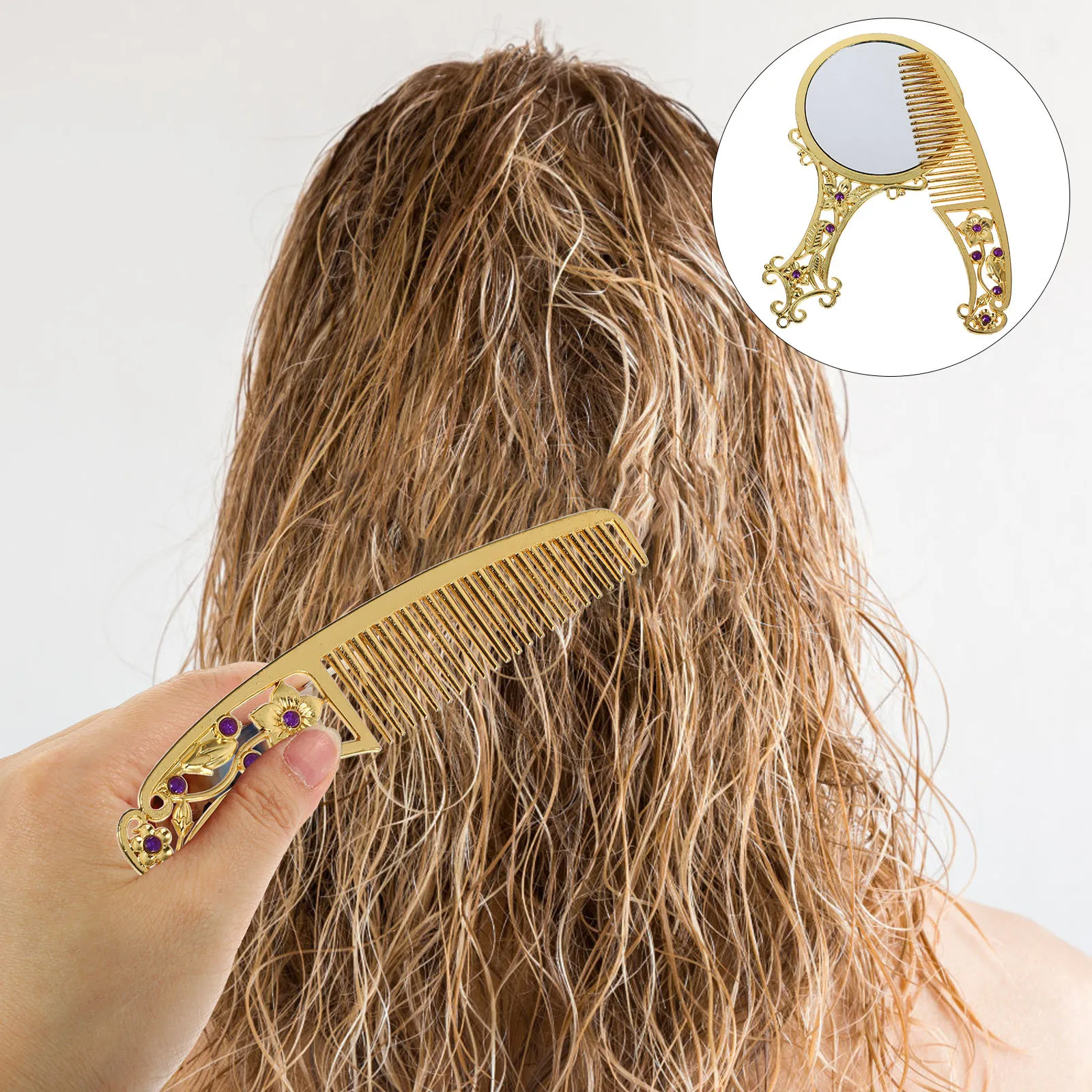 

1Set Retro Handheld Makeup Mirror Comb Set Compact Foldable Mini Vanity Mirror Portable Makeup Tool Travel Essential