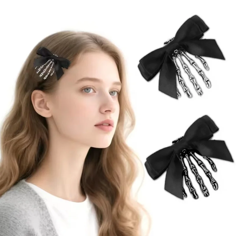 Bowknot Skeleton Ghost Claw Hair Clip for Women Novel Duckbill Clip Headwear Styling Fixed Decorative Halloween Hair Accessories