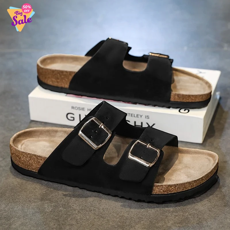 2026 Clásicas Zuecos de Corcho y Sandalias de Ante para Mujer y Hombre, con Plantilla Suave y Soporte de Arco, Modernas Chanclas de Playa y Mules para el Hogar