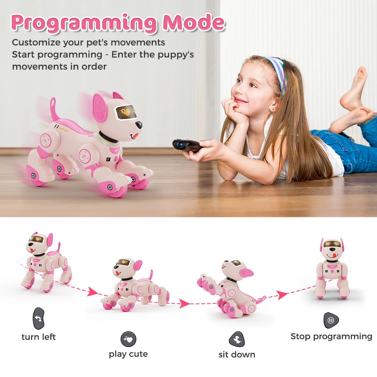 VATOS mainan anjing Robot untuk anak-anak, Robot Remote Control 2.4GHz Sensor sentuh 20 + Mode untuk anak perempuan