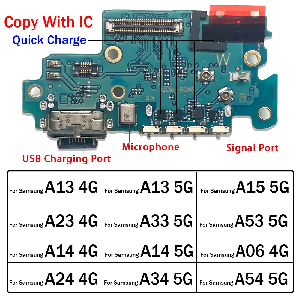 Puerto de carga USB conector de base placa de carga Cable flexible para Samsung A13 A23 A33 A53 A52 A72 A14 A24 A34 A54 A15 A06 4G 5G