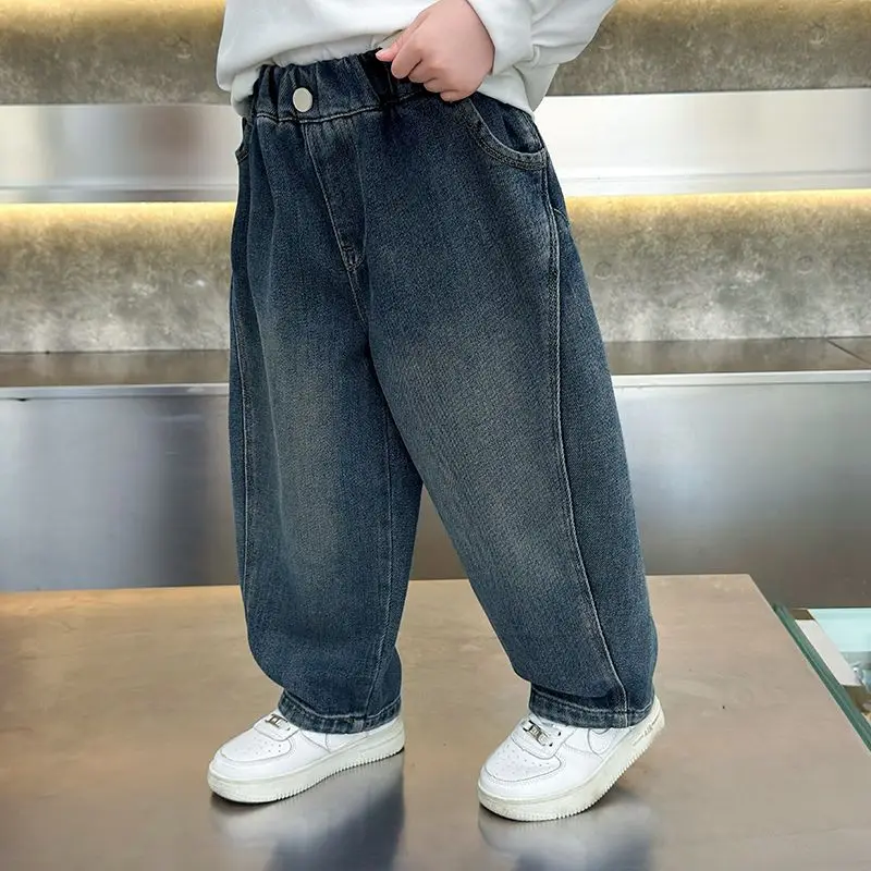 Boys Straight Leg Jeans 2026 New Loose Casual Pants Spring Autumn Kids Trousers Baby Boy Streetwear Denim Pants