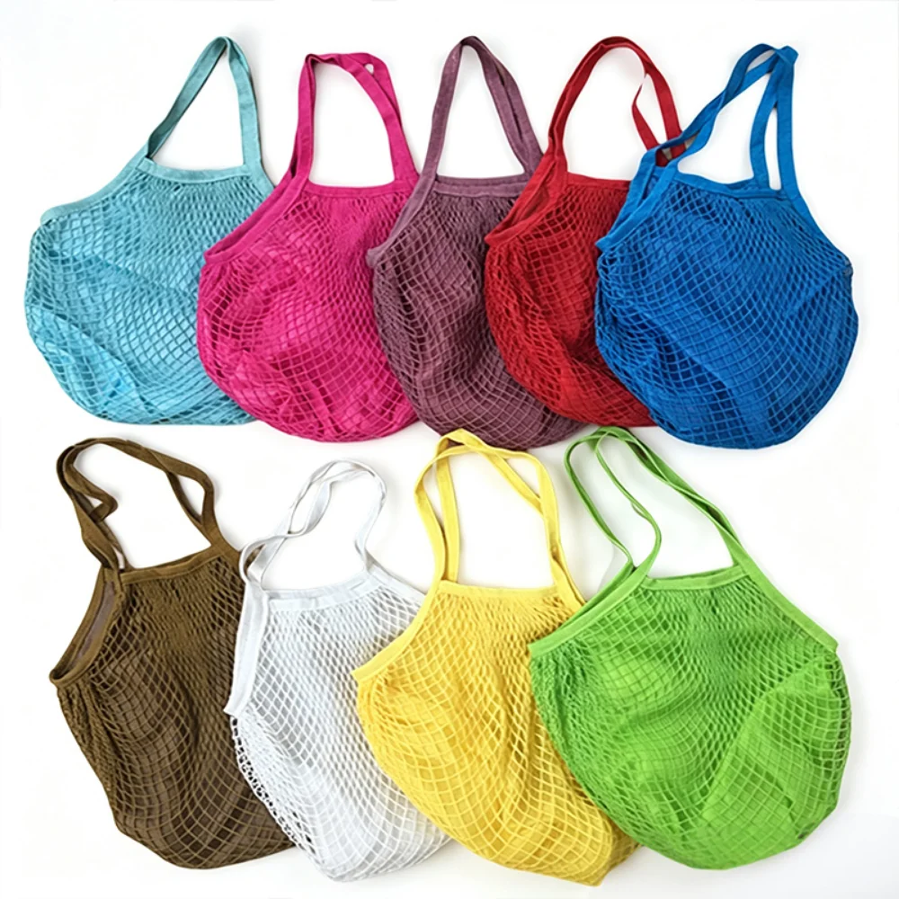 Cotton Mesh Shopping Bag with Lining Large Capacity Reusable Net String Grocery Bag Beach Travel Tote Casual Shoulder Bag