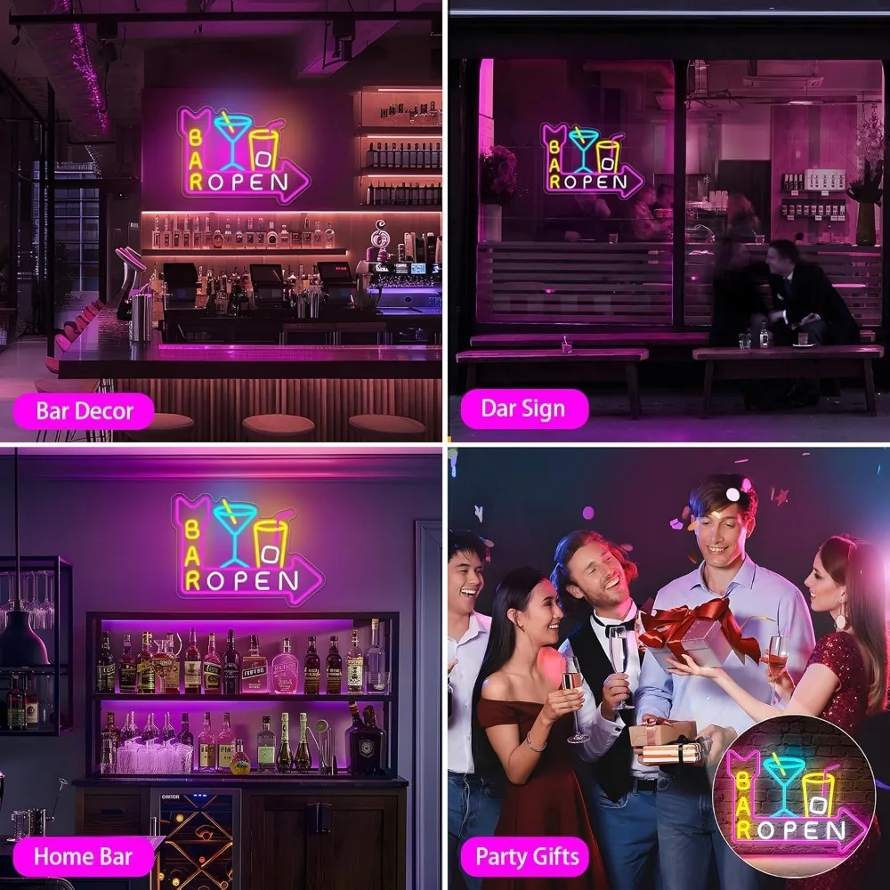Bar Open Neon Signs, Dimmable Led Open Sign, USB Powered Bright High Visibility Open Neon Signs for Bussness Bar Man Cave Decor