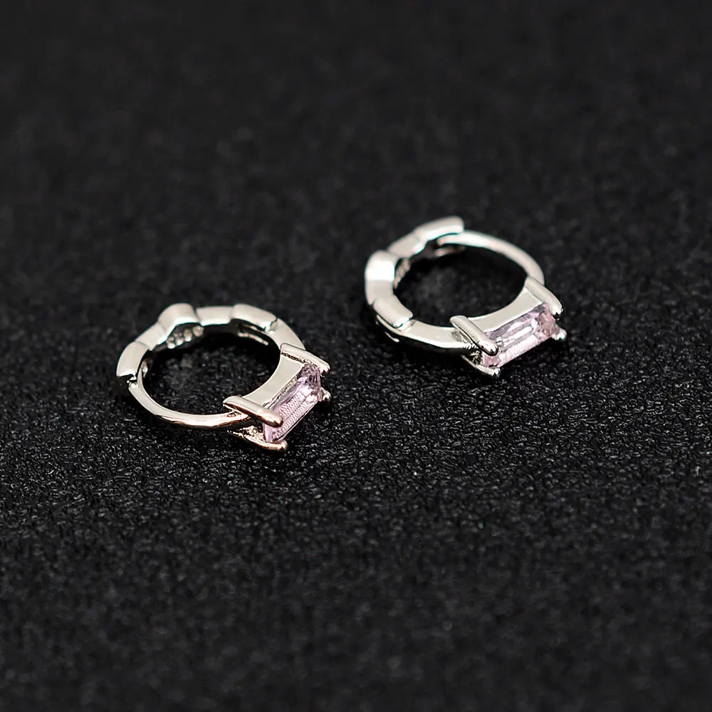 Huggies Earrings Purple white Green Blue Red Square Heart Silver Color Small Hoop Earrings for Women Girls Wedding Jewelry