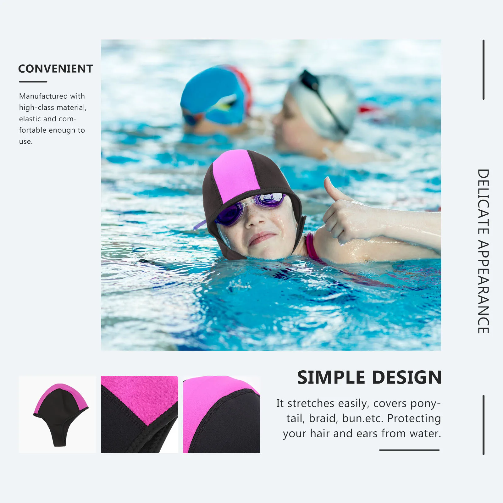 

Scuba Diving Hair Cover Cold-proof Swimming Cap for Snorkeling Black Rubber Child