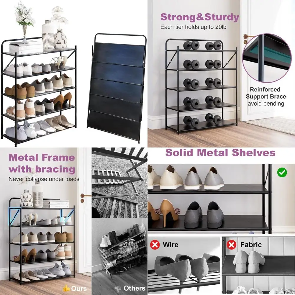 

Portable Foldable 5-Tier Metal Shoe Rack Organizer for Closets, Entryways, and Front Doors
