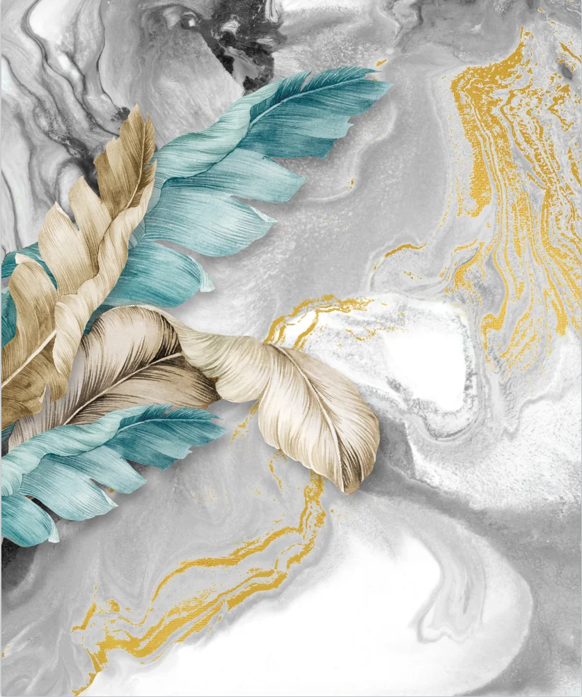 Custom mural modern fashion abstract hand-painted tropical plant leaves Feather marble art background wall decoration wallpaper