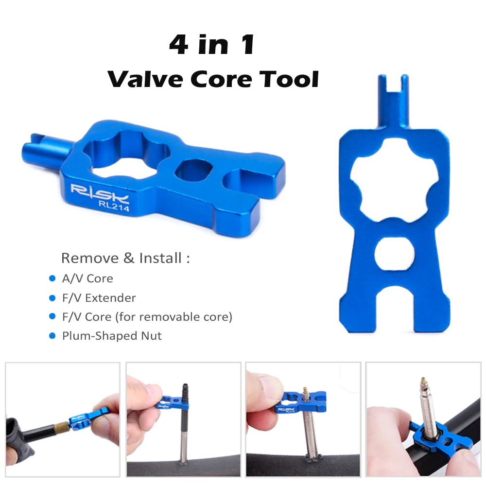 4 IN 1 Valve Core Remover Tool and Aluminum Bicycle Presta Valve Cap Schrader Valve Cover Dustproof for MTB Road Bike