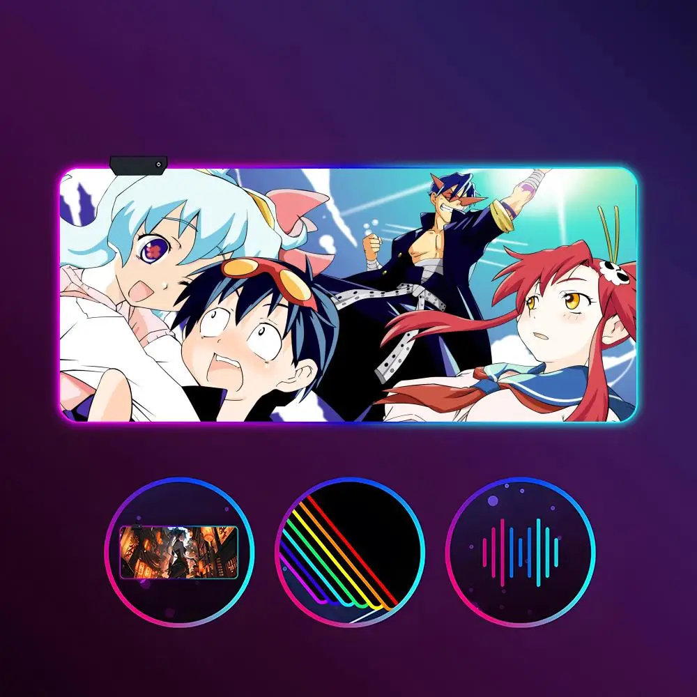 

Коврик для мыши Tengen Toppa Gurren Lagann, светящийся RGB, 900X400 мм, большой настольный коврик, нескользящий, очень большой игровой офисный коврик для мыши