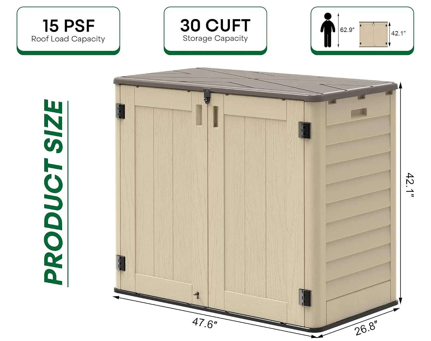 Waterproof Outdoor Storage Cabinet Lockable Doors 31 Cu.Ft, Customized