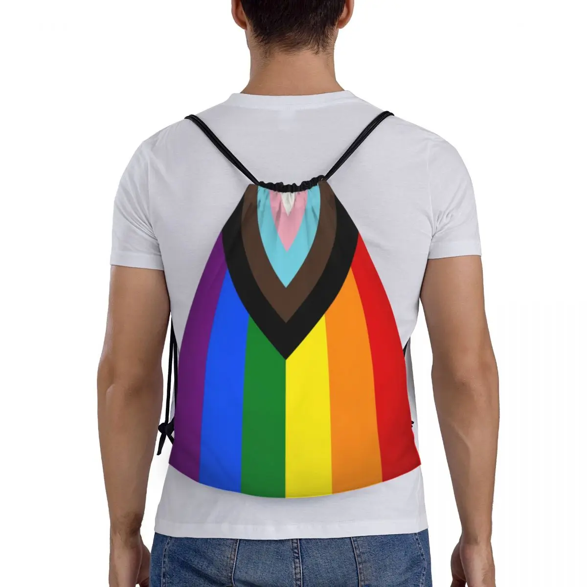 Mochila con cordón LGBT Progress Pride Flag para hombres y mujeres, bolsa de gimnasio deportiva, saco de entrenamiento de orgullo Gay