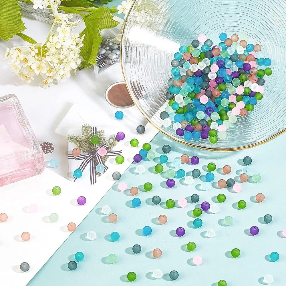 500 قطعة 6 مللي متر متجمد الزجاج حبة 10 اللون شفاف متجمد الخرز ماتي فضفاض خزر عازل ل قلادة سوار القرط