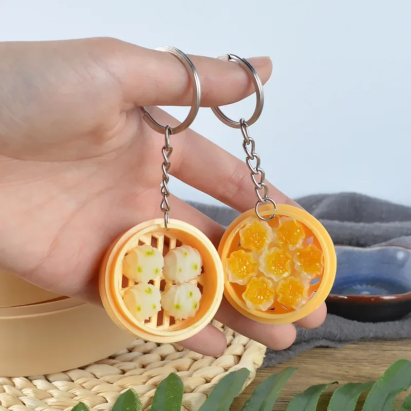 Fake Steamer 4cm Chinese Breakfast Food Artificial Food Pendant Keychain Toys Food Hanging Simulation Decorations Home Decor