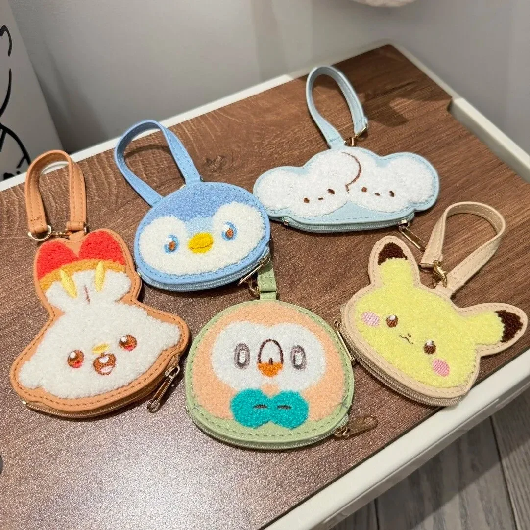 Daily Portable Storage Pokepeace Coin Purse Pikachu Piplup Rowlet Scorbunny Tandemaus Chenille PU Leather Wrist Pouch for Fans