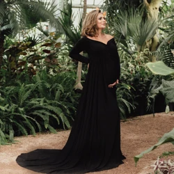 Maternity V-neck Gown Long Sleeve Trailing Maxi Dress Elegant Photo Shoot For Pregnant Women Photography