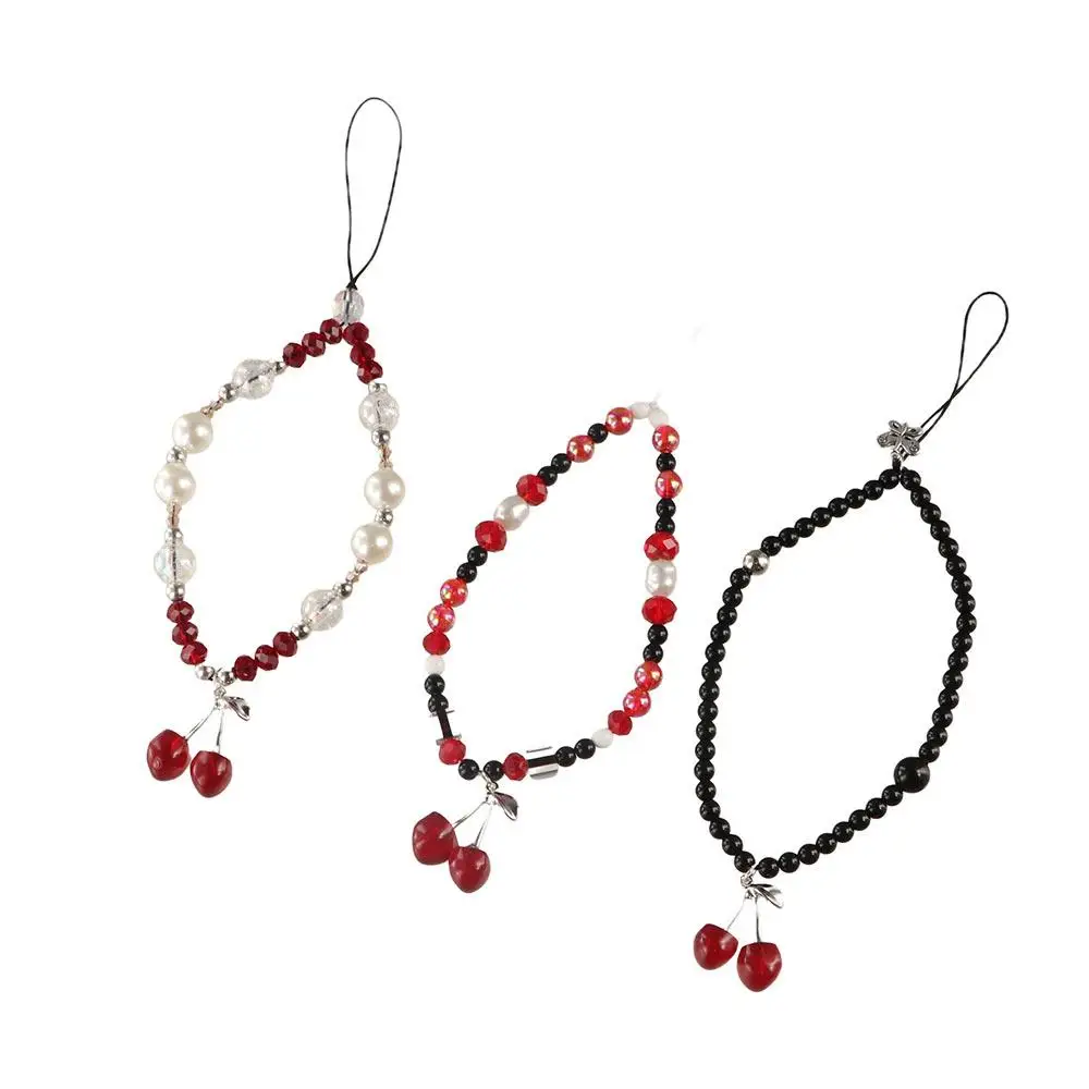 Black Cherry Beaded Mobile Phone Chain Bead Chain Phone Pendant Mobile Phone Lanyard Wrist Strap Charms Mobile Phone Strap