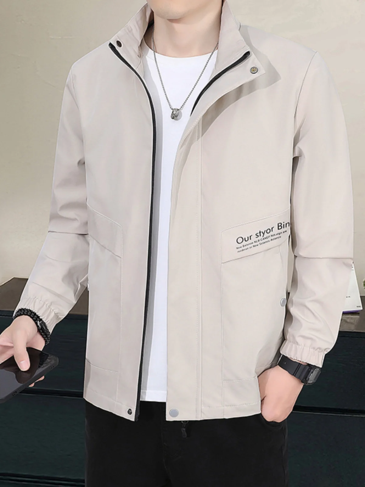 سترة رجالية أنيقة للخارج بياقة عالية، بدون أكمام، بسحاب، مصنوعة من البوليستر، مقاس قياسي، مناسبة للربيع والخريف والشتاء