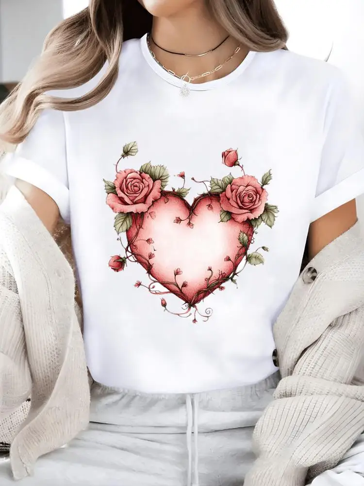 Süße Blume Trend Frauen Casual Damen T-Shirt Damen Grafik T Kleidung Mode Kleidung Drucken Weiß Kurzarm O-Ausschnitt T-Shirts