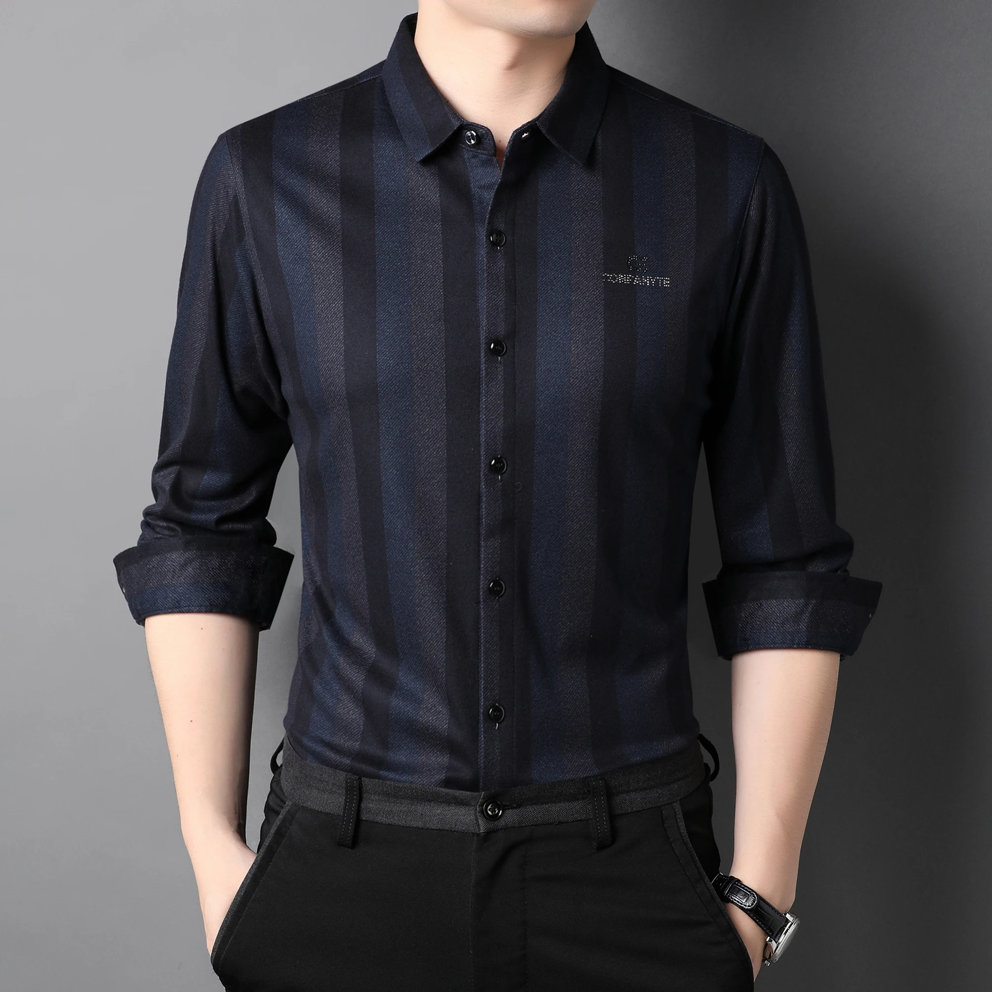 

COODRONY Brand High Quality Classic Black Striped Shirt Men Clothes Spring Autumn New Business Casual Long Sleeve Shirts S6003