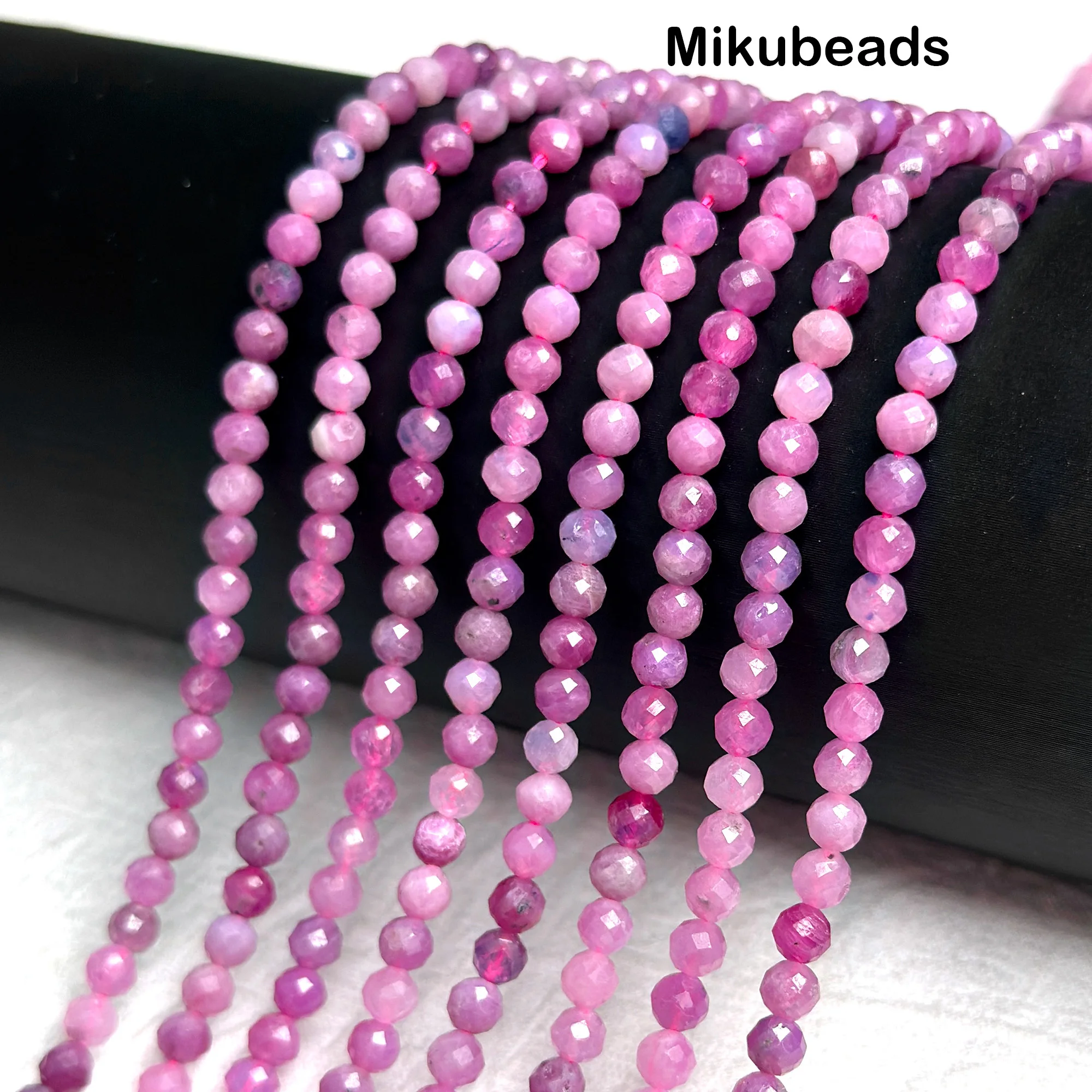 Cuentas sueltas redondas facetadas de rubí púrpura rosa natural de 3 mm y 4 mm 3A, para hacer joyería, collar, pulsera, regalo, venta al por mayor