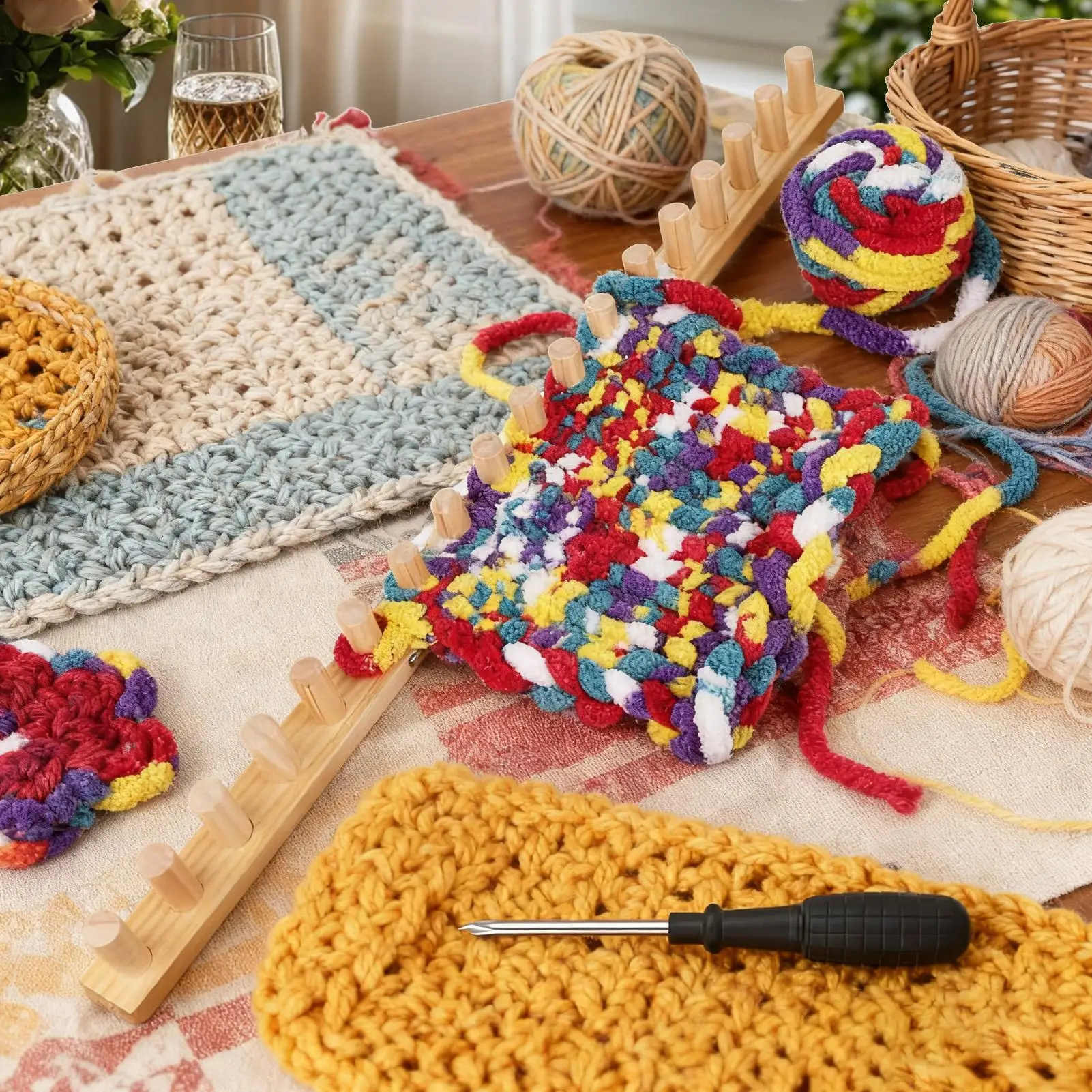 Blanket Knitting Loom 35 Inch Wood Chunky Yarn Loom Thick Yarn Weaving Tool Couch Sofa Blanket Knitting Machine for Beginners