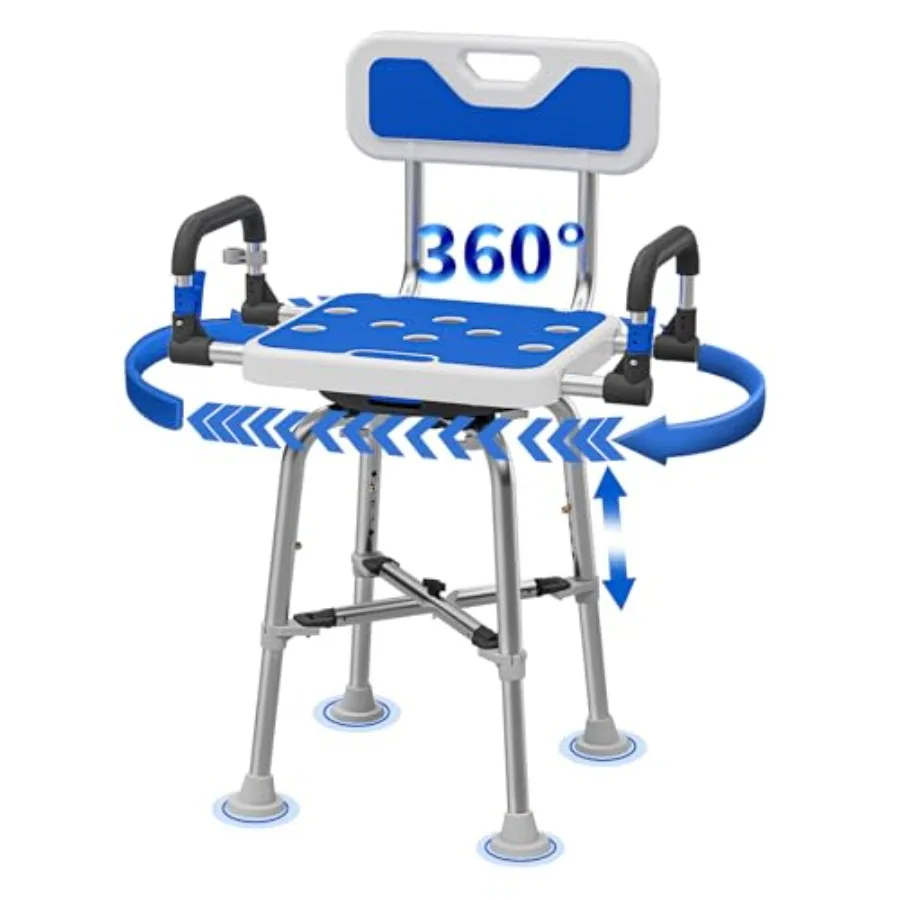 

Heavy Duty 360 Swivel Shower Chair for Elderly 550LB Bariatric Shower Bench with Adjustable Height Padded Seat Folding Stool fo