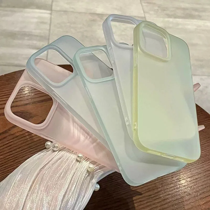 Soft Matte Candy Transparent Phone Case For iPhone 11 12 13 14 15 16 Pro Max Plus X Xs Max XR Shockproof Silicone Bumper Cover