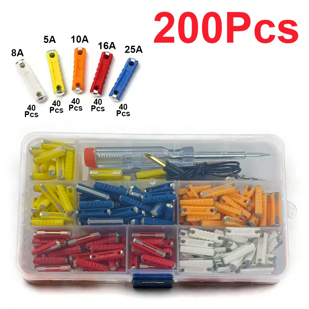 50/100/200 Stück Continental-Autosicherungen-Set, europäische Stab-Torpedosicherungen, 5/8/10/16/25 AMP, für Kfz-Stromkreise, für klassische Oldtimer – Detail 9