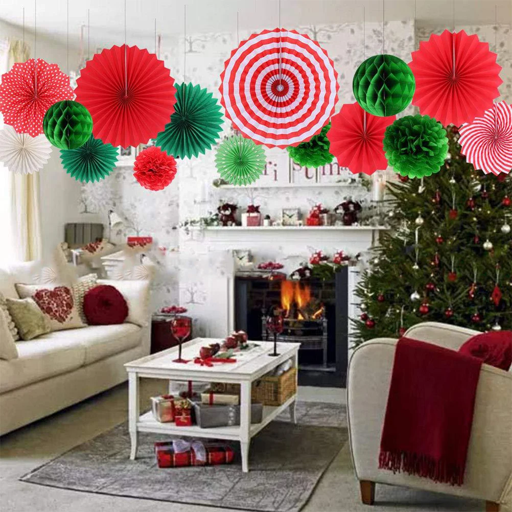 

15 Pcs Round Christmas Decoration Set Office Indoor Ornaments Party Decorations