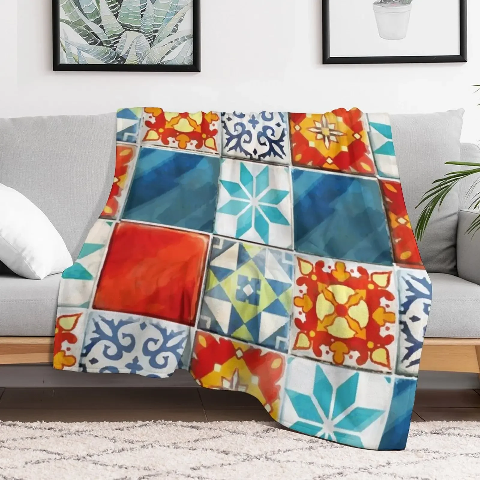 Colorful azulejos tiles from Azul board game Throw Blanket Decorative Sofa Loose Blankets For Bed Personalized Gift Blankets