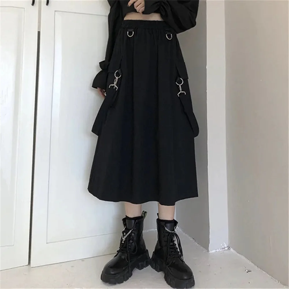 

Hip Hop Fashion Streetwear OverSize Skirt High Waist Cargo Skirts Woman Harajuku 2024 Loose A-line Pocket Midi Long Black Skirt