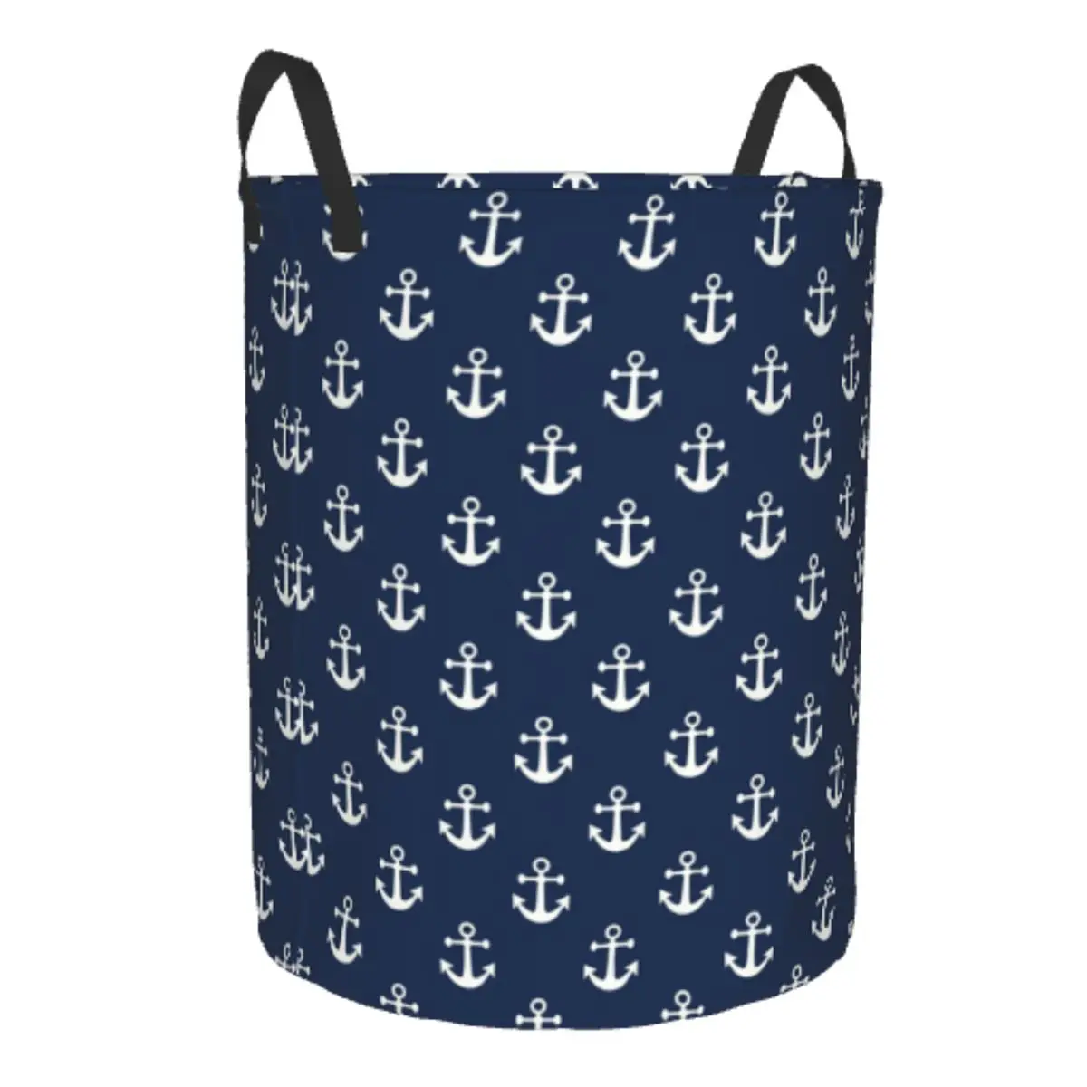 Custom Navy Blue Nautical Anchor Laundry Basket Foldable Large Clothes Storage Bin Baby Hamper