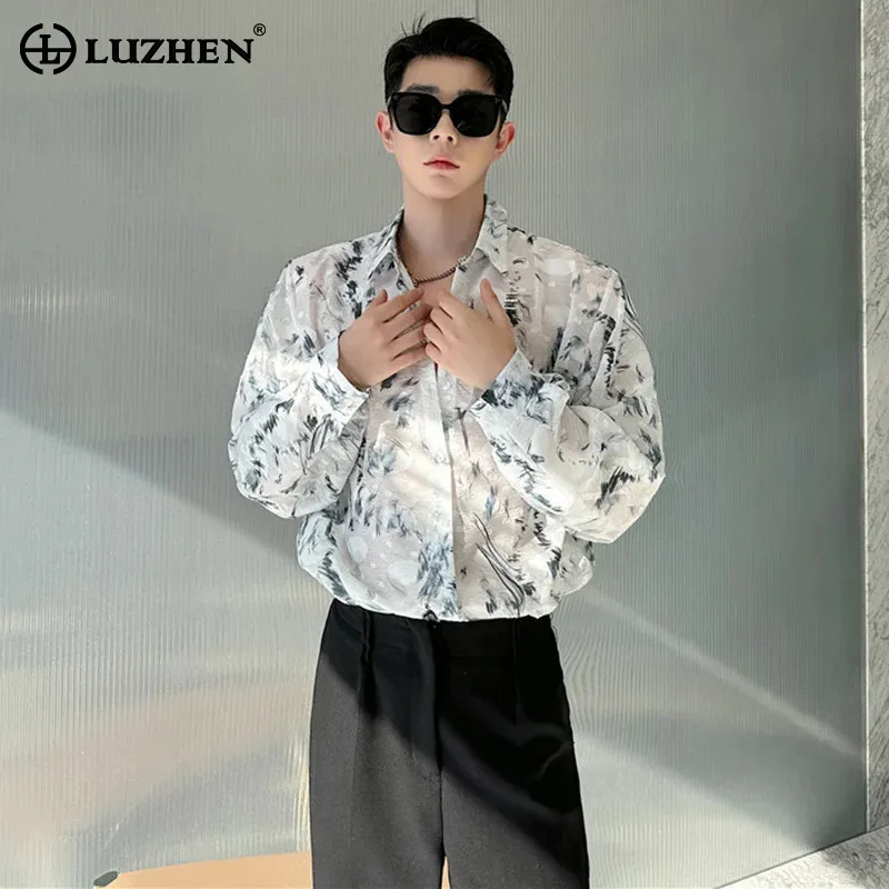 LUZHEN Tops Printed Sleeve Floral Fashion Long Men's Elegant Original 2026 New Loose Casual Stylish Shirts Social Clothes JY8240