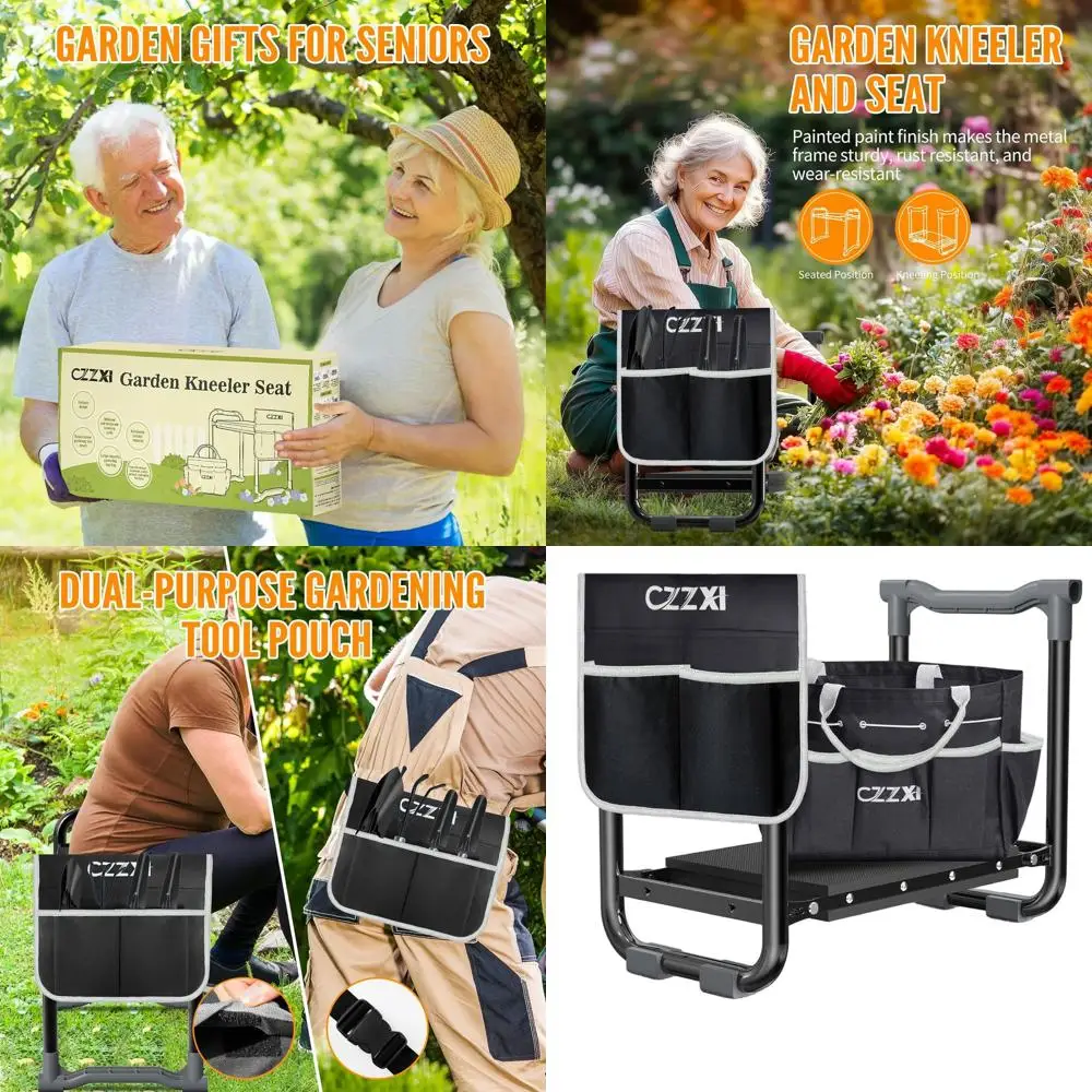 

Прочный садовый табурет с широкой подушечкой и сумкой для инструментов, идеально подходит для женщин и пожилых людей