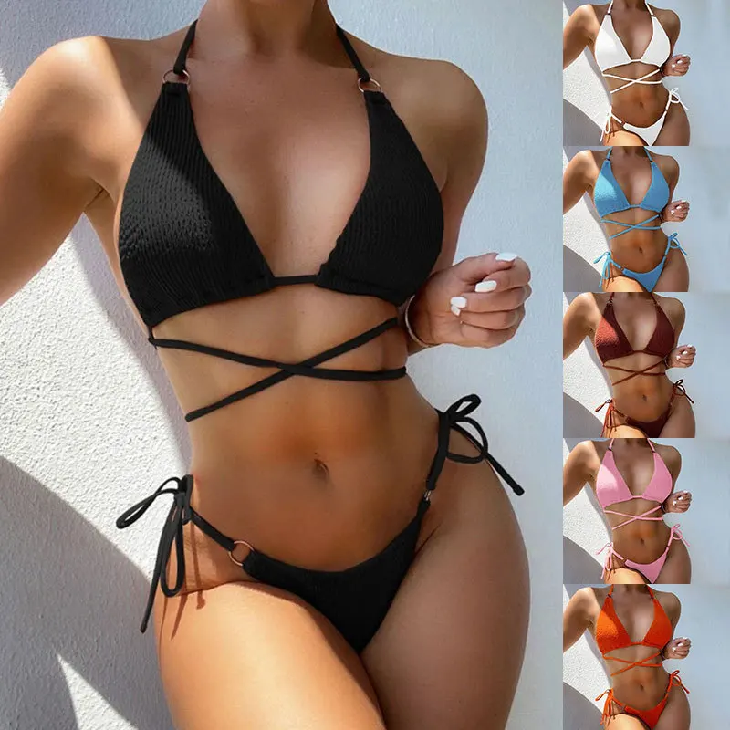 

Haizhiyin Swimwear New Bikini Solid Color Sexy Split Swimsuit Womenbikini