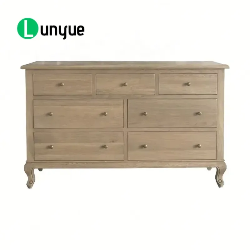 French Farmhouse Style Solid Oak Chest of Drawers Handmade Multi Drawer Cabinet for Living Room Bedroom Storage Furniture