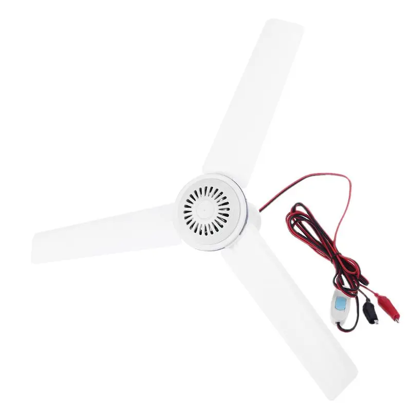 

12V 24V Ceiling Canopy Fan Mute Hanging Fan for Outdoor Camping 3 Leaves Household Hanger Fan with Hook Portable