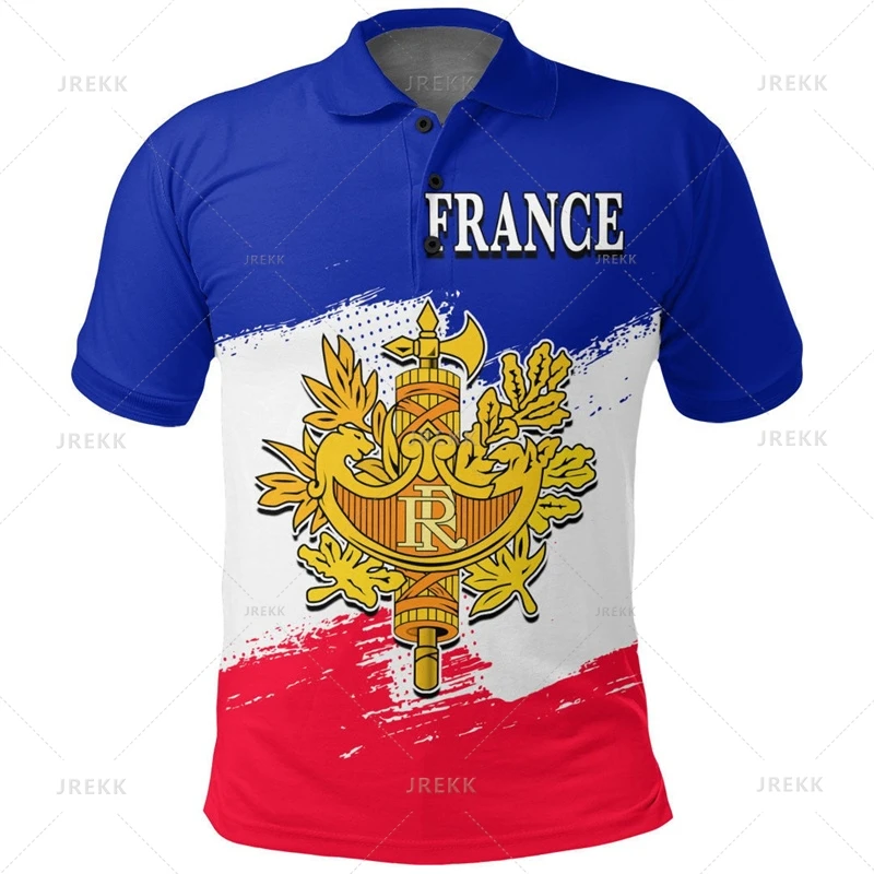 France Emblem Polo Shirt For Men Summer Golf Tennis Short Sleeve Outdoor Running Fitness Tees Round Neck Loose Sports T Shirts image 3