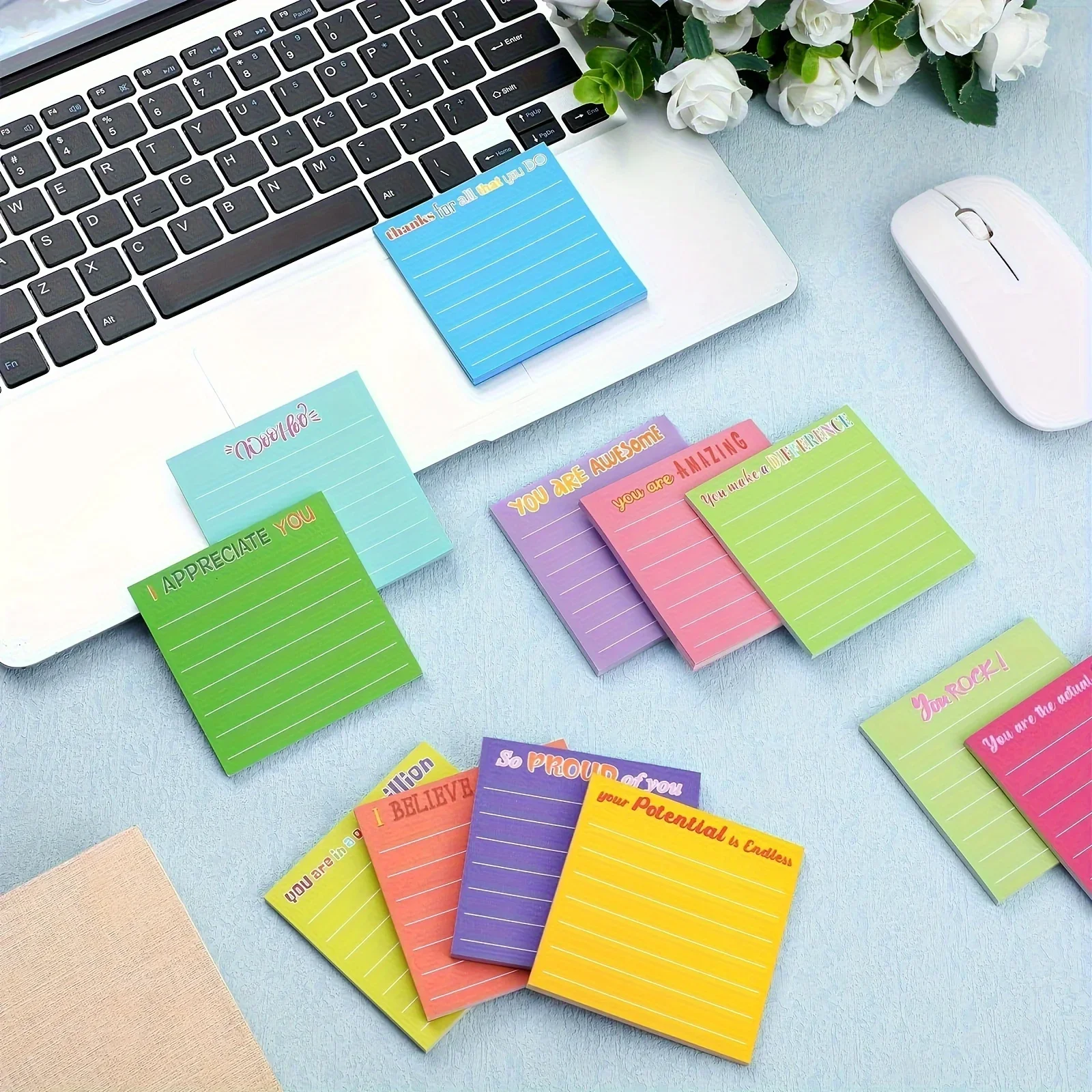 12pcs Inspirational Sticky Notes with Lines,Perfect for Appreciation Motivation Coworkers Teachers Office School Supplies