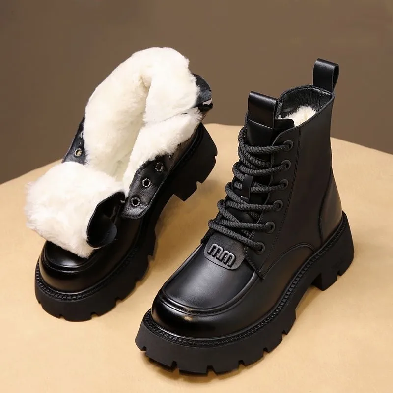 Fur integrated Snow Boots Wool Women's Boots Winter Velvet  anti Cold Women's Shoes Warm Cotton Shoes Lamb Wool Cotton Boots