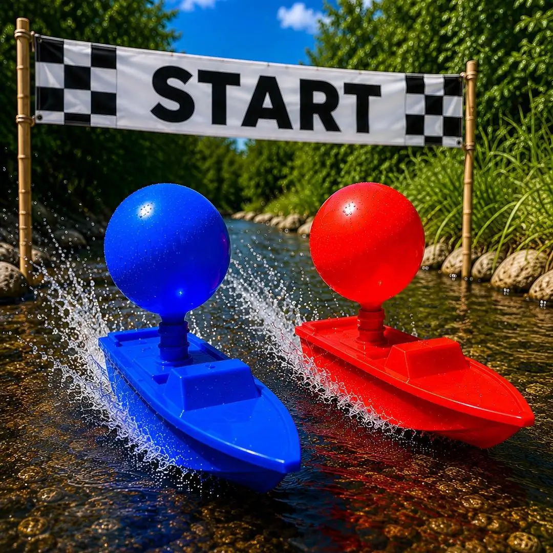 Balloon Powered Race Boats Toy 3D Printed DIY Water Racing Ship Ornaments Home Experiment Toy Kids Outdoor Pool River Game Gifts
