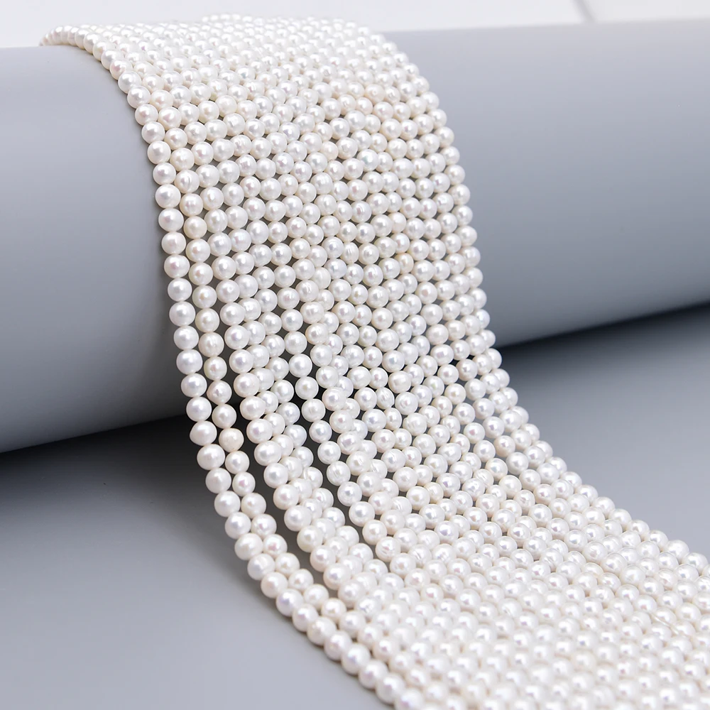 APDGG 5 Strands 5x5.5mm Freshwater Cultured White Potato Round Pearl Loose Beads 14.7'' Strands Handmade Jewelry Making DIY