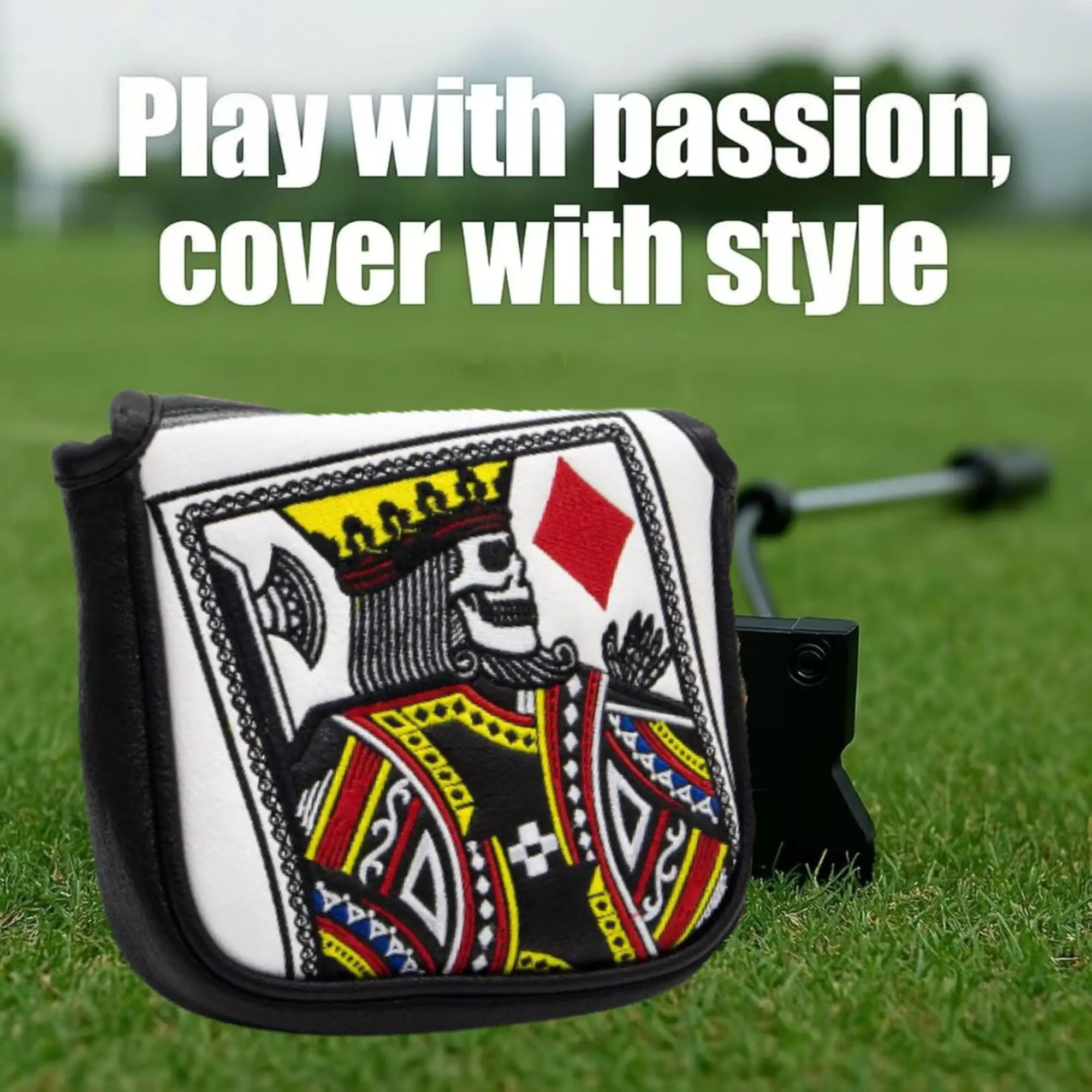 مضرب مطرقة مطرزة ملك القلوب مع إغلاق مغناطيسي لمعظم العلامات التجارية، إكسسوارات الجولف للرجال هدية عيد الميلاد للاعبي الغولف