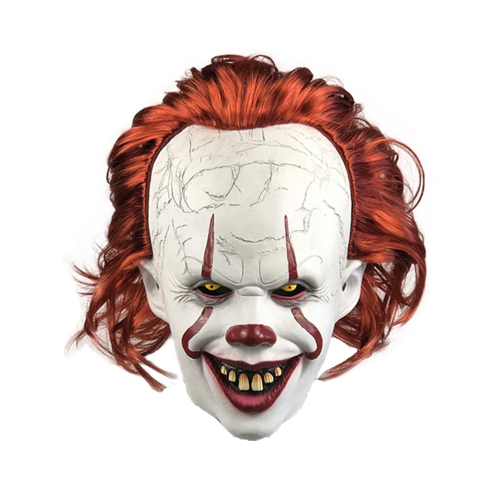 الرعب Pennywise جوكر قناع تأثيري مخيف زاحف الشر شيطان مهرج القتلة اللاتكس خوذة هالوين كرنفال زي حفلة الدعائم