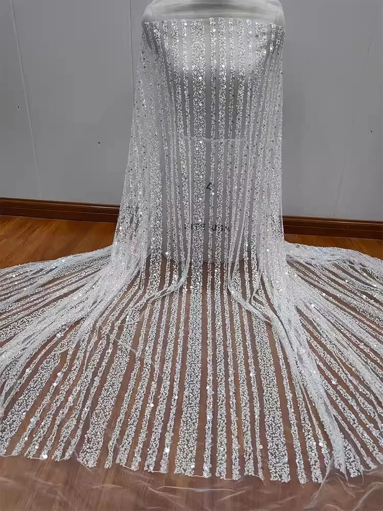 

1yard African Sequins Beaded Lace Fabric for Sewing High Quality Groom Nigerian Wedding Bridal Embroidery French Tulle fabric