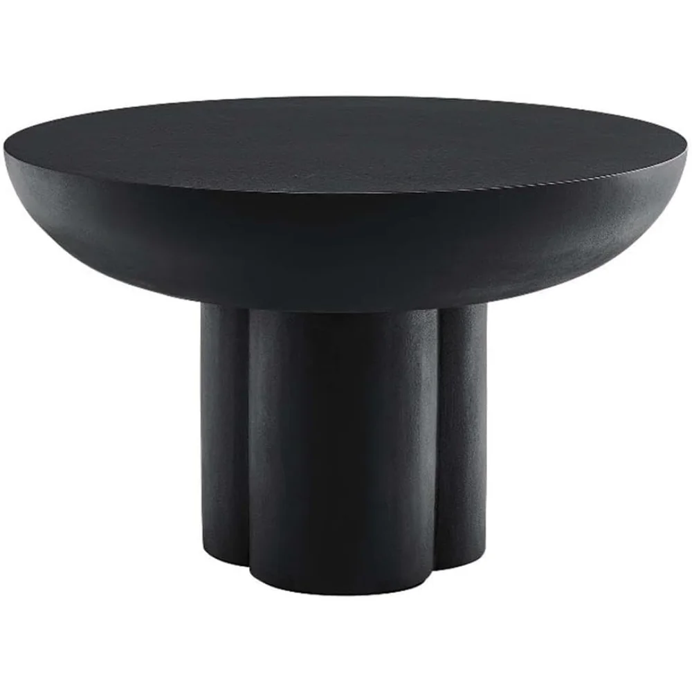 EEI-6760-BLK Caspian Round Concrete Coffee Table, Black