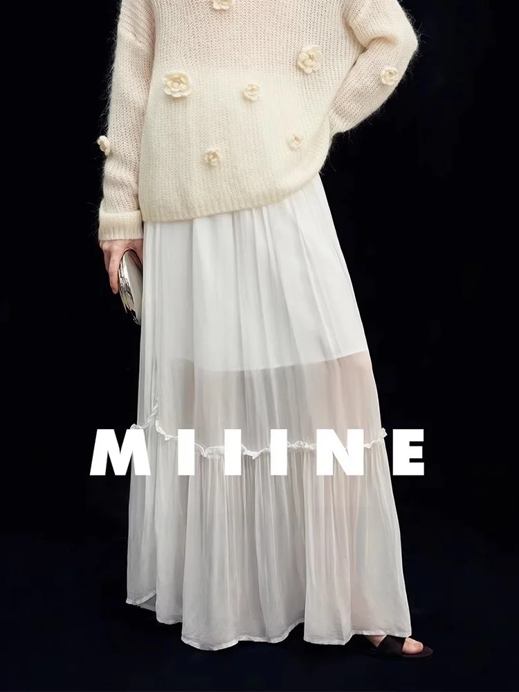 

Юбка MIIINE с оборками и 3D-плиссировкой из воздушной сетки, повседневная, свободного кроя, из полиэстера, для девочек, осенняя новинка
