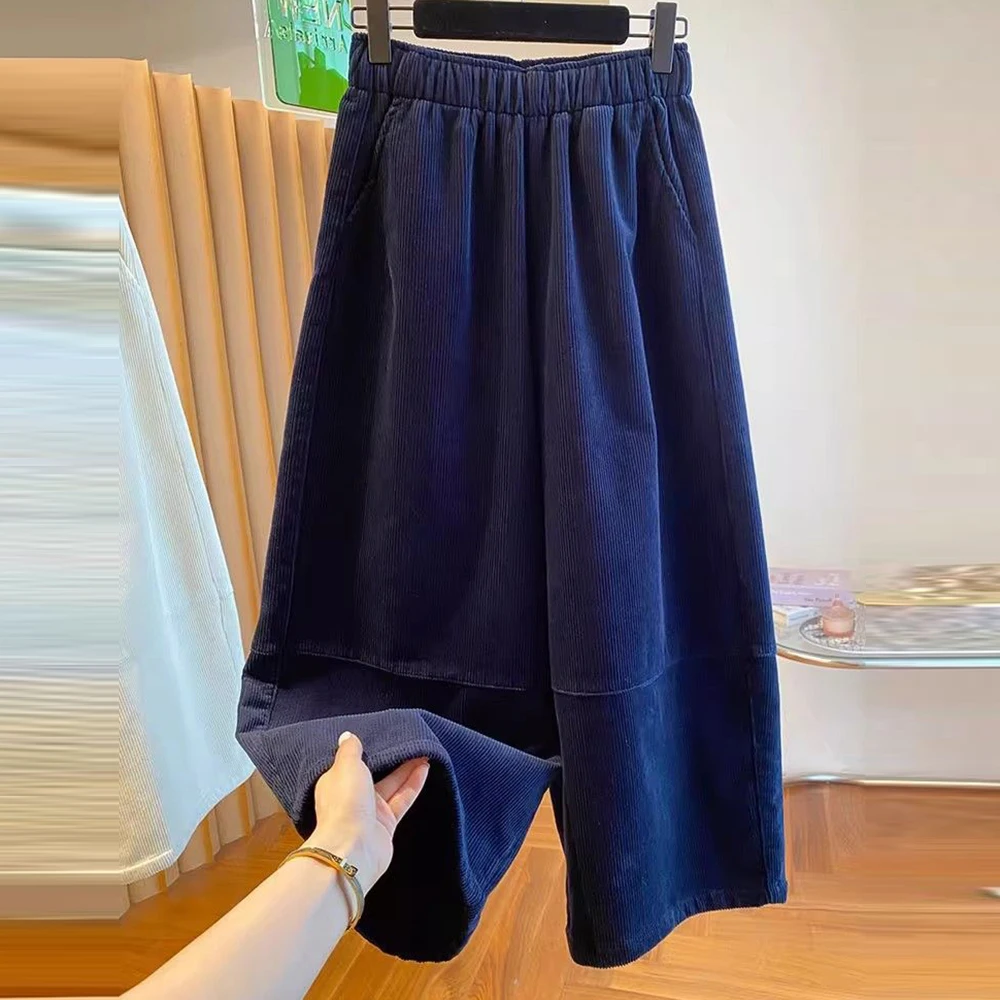 good-looking corduroy pants women's winter fleece thickened 2025 new loose wide-leg  straight-leg  nine-point pants